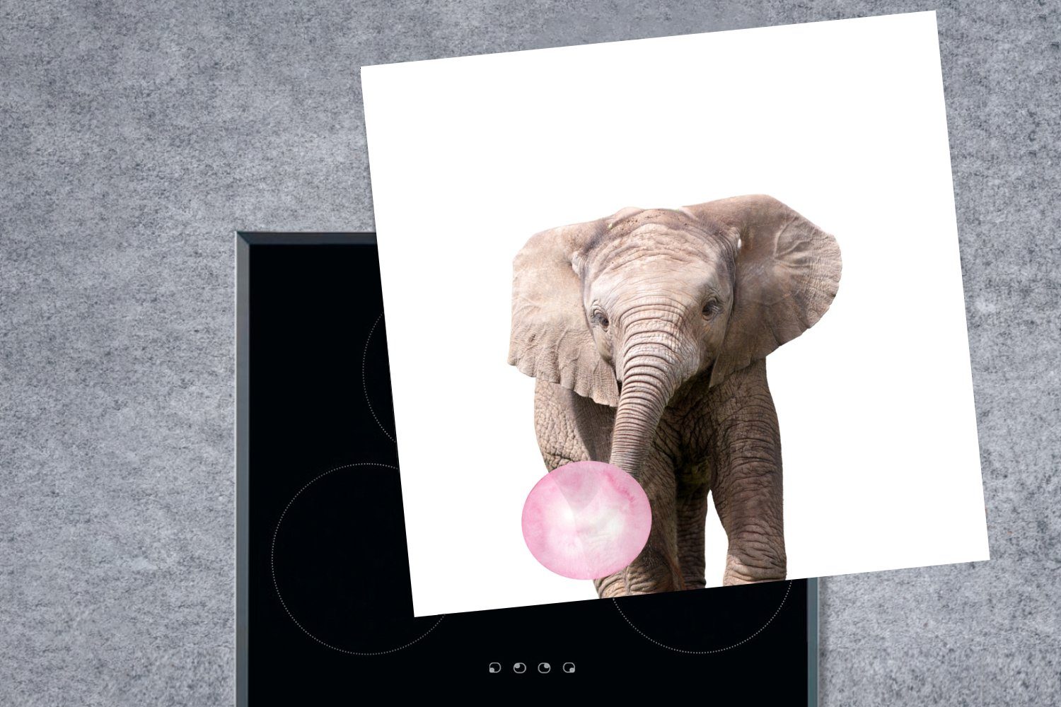 - tlg), küche Ceranfeldabdeckung, MuchoWow cm, Rosa Kinder für Elefant Kaugummi 78x78 (1 - - Arbeitsplatte Vinyl, - - Herdblende-/Abdeckplatte Tiere, Mädchen