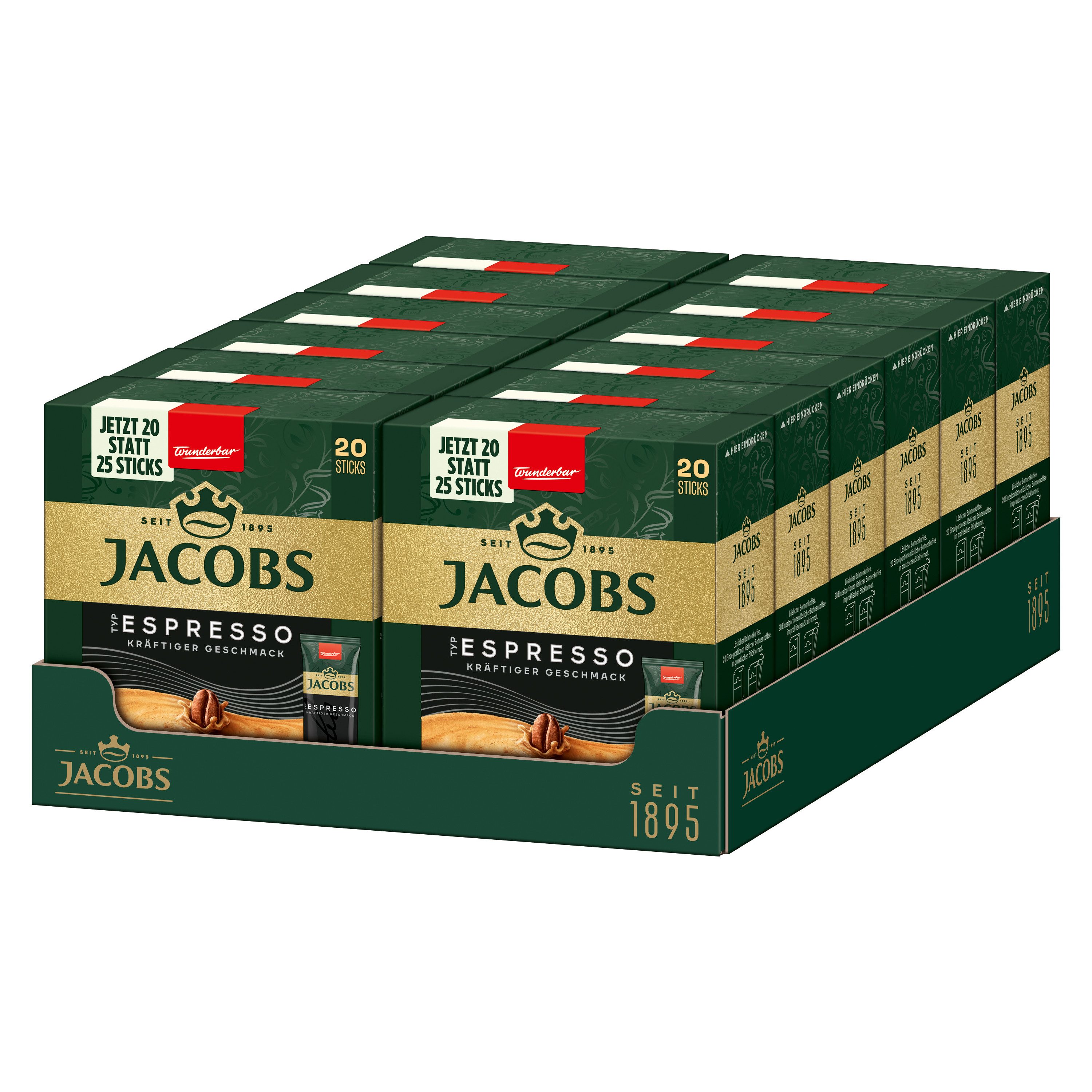 JACOBS Kaffee Löskaffee Typ Espresso 12 x 20 Getränke Sticks, (Packung, 12er Pack)