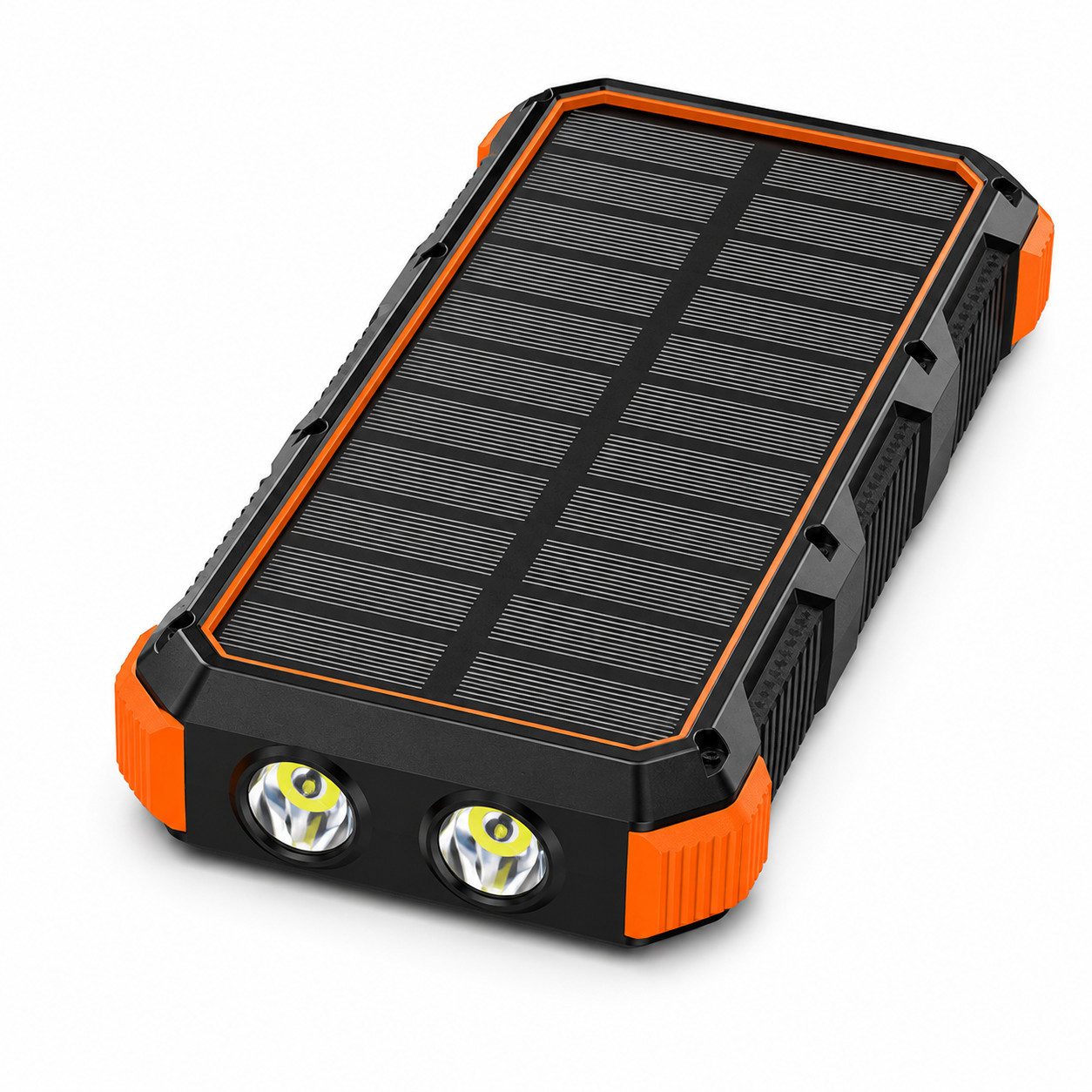 Tekoo Solar, 4 integrierte Ladekabel & LED-Licht Powerbank 20000 mAh (5 V), Induktives Laden, SOS-Funktion, spritzwassergeschützt