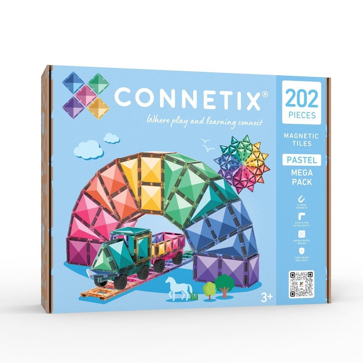 Connetix Pastel Mega Pack 202 Teile, MINT-zertifiziert, Pastellfarben Magnetspielbausteine