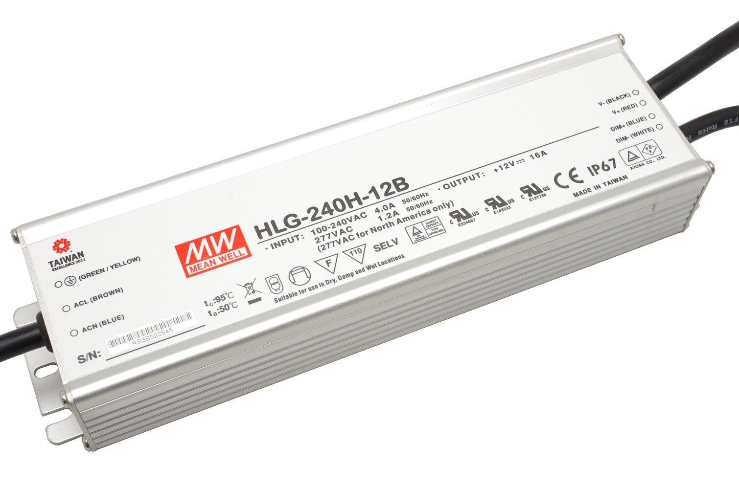 MeanWell "HLG-240H-12B" 12V, Metall, Einbau, 192W, wassergeschützt, IP67 LED Trafo