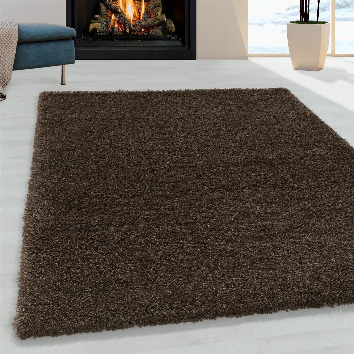 SchönesWohnen24 Hochflor-Teppich Hochflor Teppich FLUFFY Braun günstig online kaufen