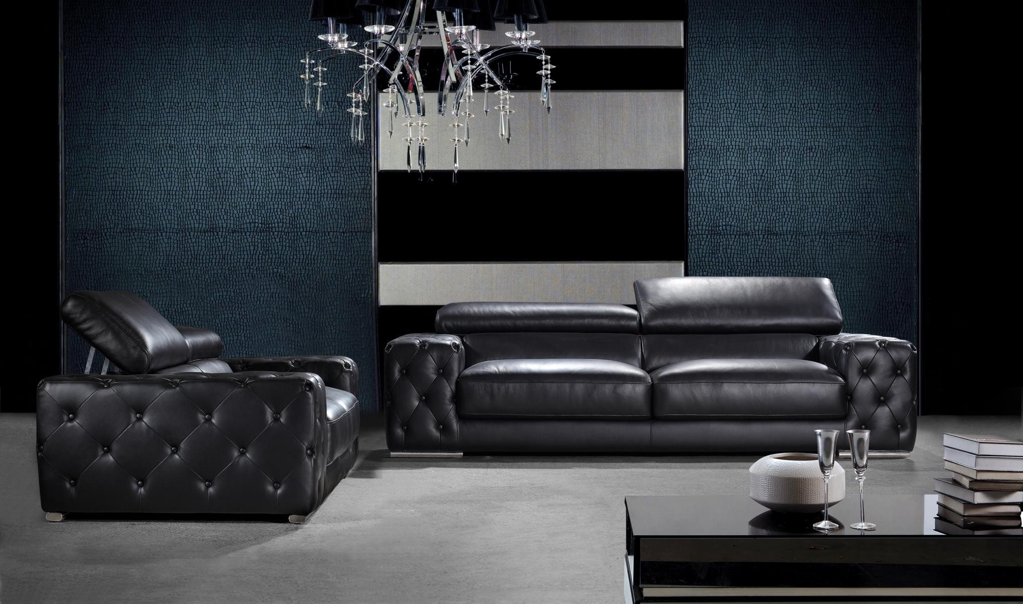 Salottini Polstergarnitur Sofagarnitur Fabrizio Leder 3/2/1 Polstergarnitur schwarz, (3-tlg), Federkern