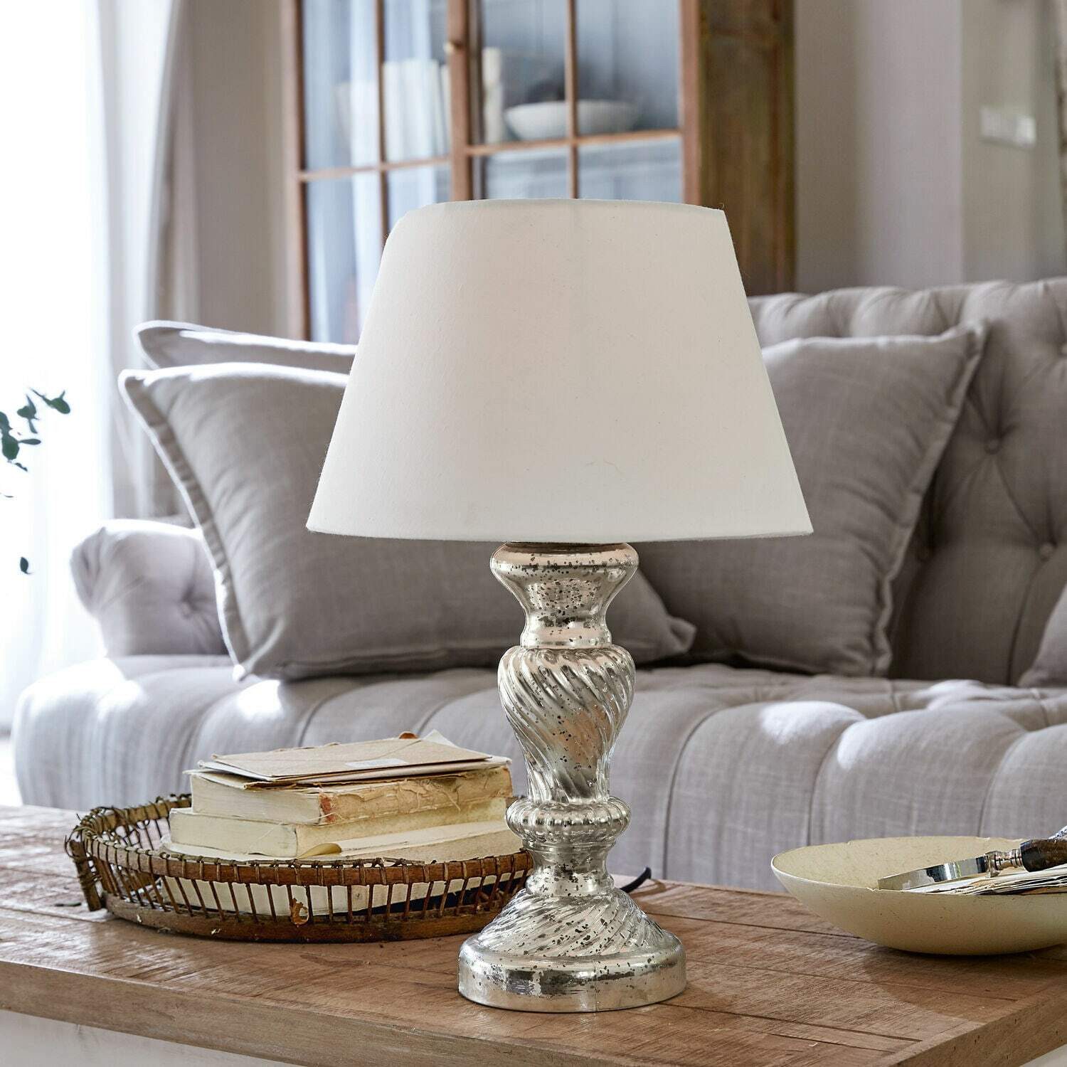 Mirabeau Tischleuchte Tischlampe Hazel creme/antiksilber günstig online kaufen