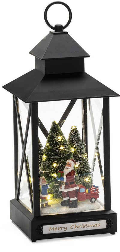 KONSTSMIDE LED Laterne Weihnachtsmann mit Kind und Weihnachtsbaum, Weihnachtsdeko aussen, LED fest integriert, Warmweiß, mit 8h Timer, mit sechs rotierenden und 25 statischen LED