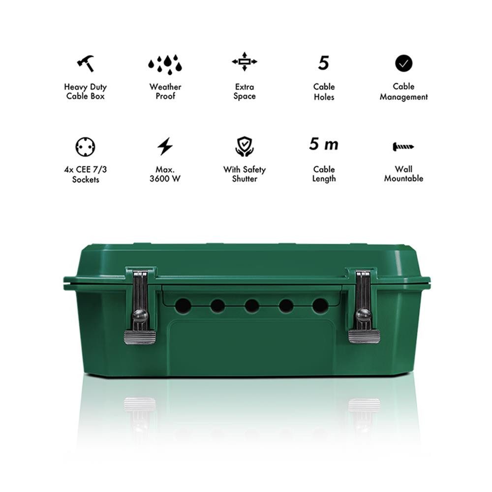 LogiLink Kabelbox LPS284 Kabel-Schutzbox mit 4-facher Steckdosenleiste, Outdoor, Steckdosenschutzbox, 4 Steckdosen, IP54, 5-m-Kabel, Wandmontage