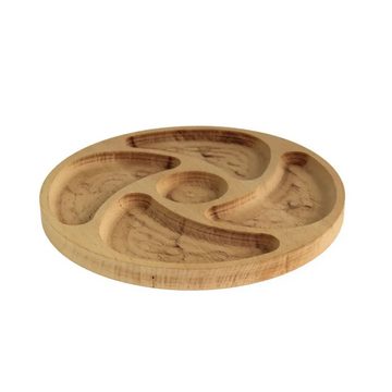 BRIZOLL Kochbesteck-Set Ø28cm Servierplatte aus natürlichem Holz (mit 5 geteilten Fächern), Board