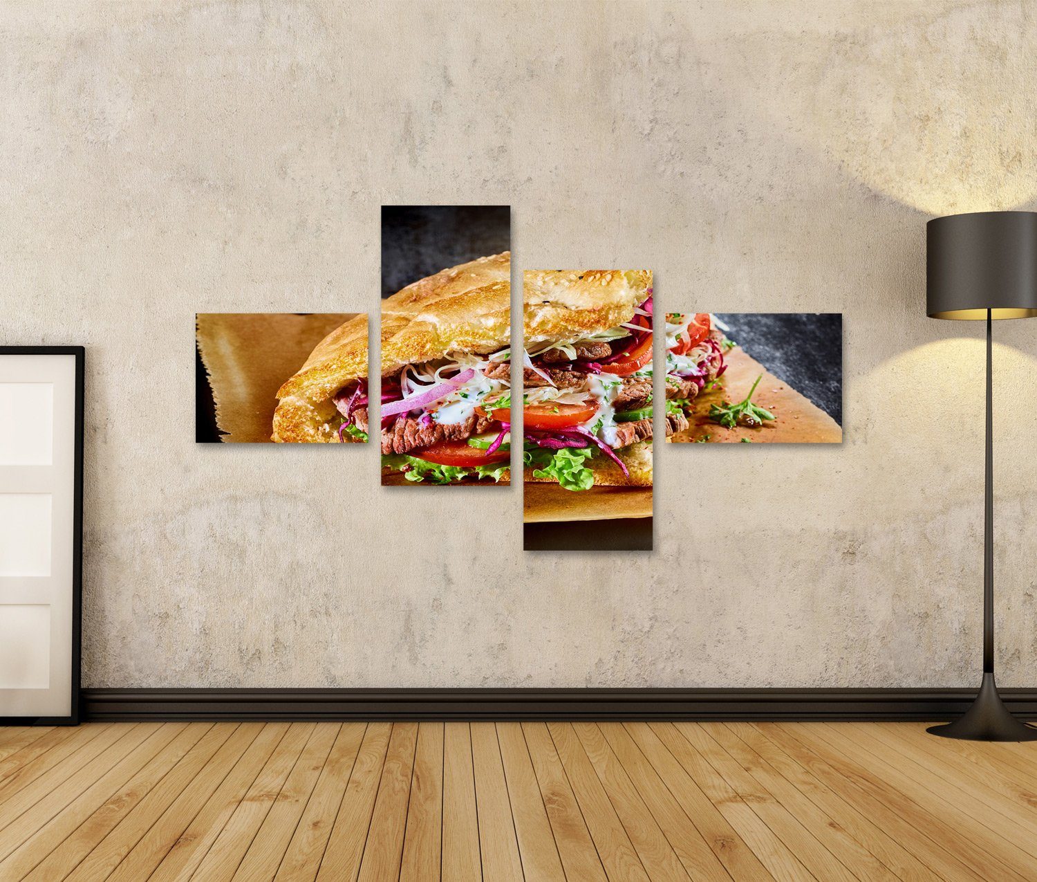 islandburner Leinwandbild Bild auf Leinwand Türkischer Döner Kebab auf goldenem, geröstetem Flad – Bild 2 von 3