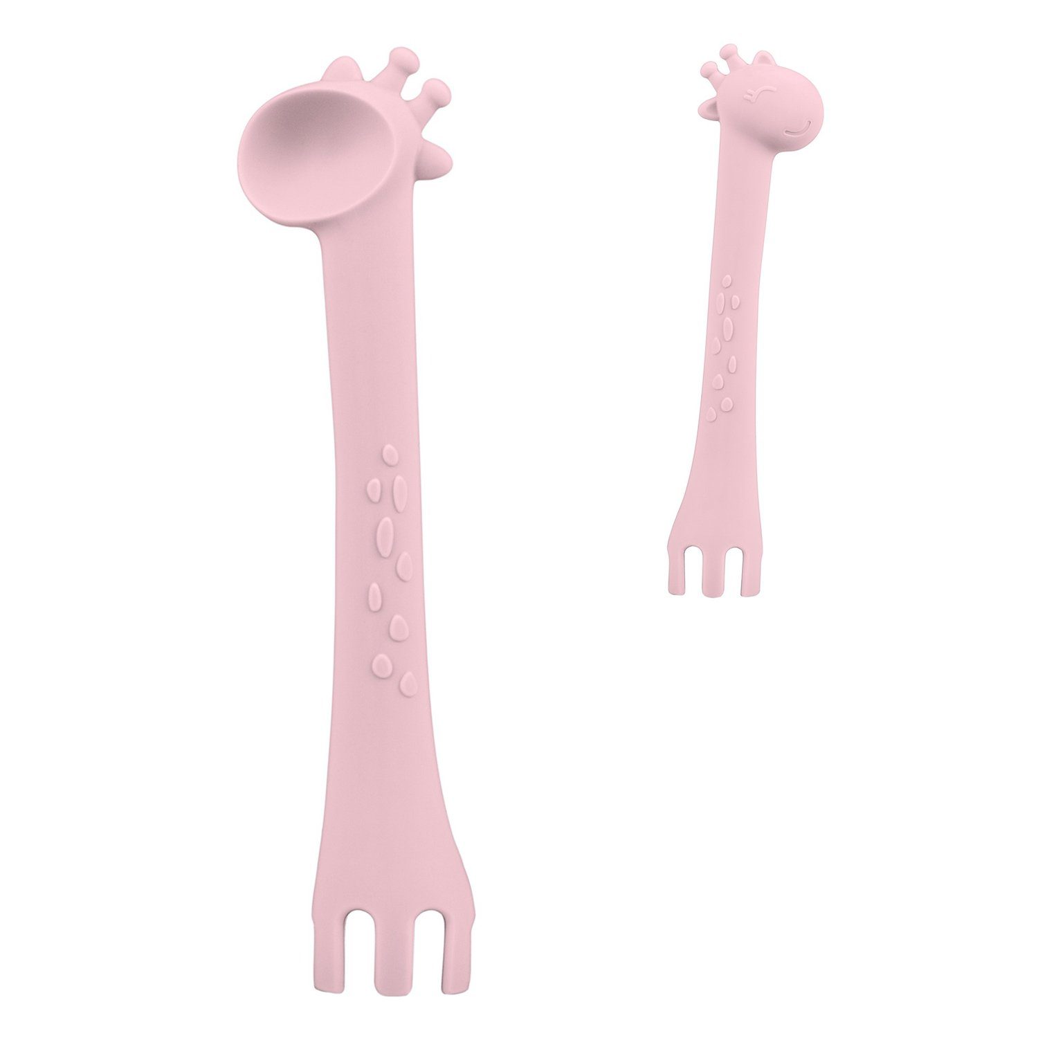 Kikkaboo Kinderlöffel Kinder Silikonlöffel Giraffe, Gabel, temperaturbeständig, ab 4 Monate rosa