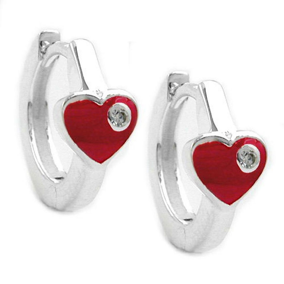 Paar Creolen Creole Ohrringe für Kinder Herz Herzen 925 Silber Zirkonia