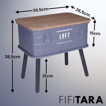 FIFITARA Beistelltisch grau, Retro Nachttisch, Vintage Ablagetisch, Konsolentisch, Metall mit Holzplatte und Stauraum, industrial Design