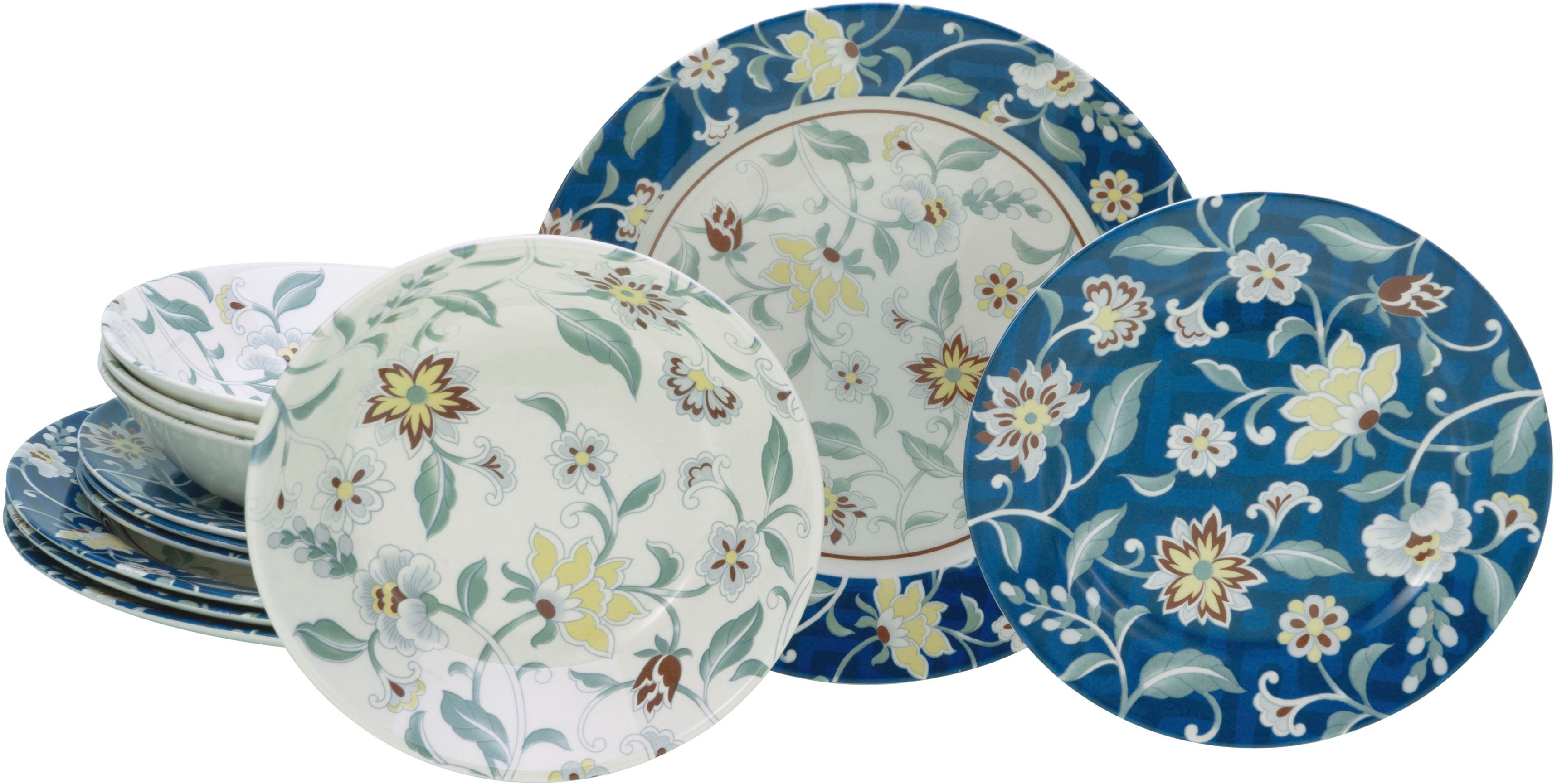 CreaTable Тарілки-Set Odessa, Тарілкиset 12-tlg (12-tlg), 4 Personen, Steingut, Blumendekor