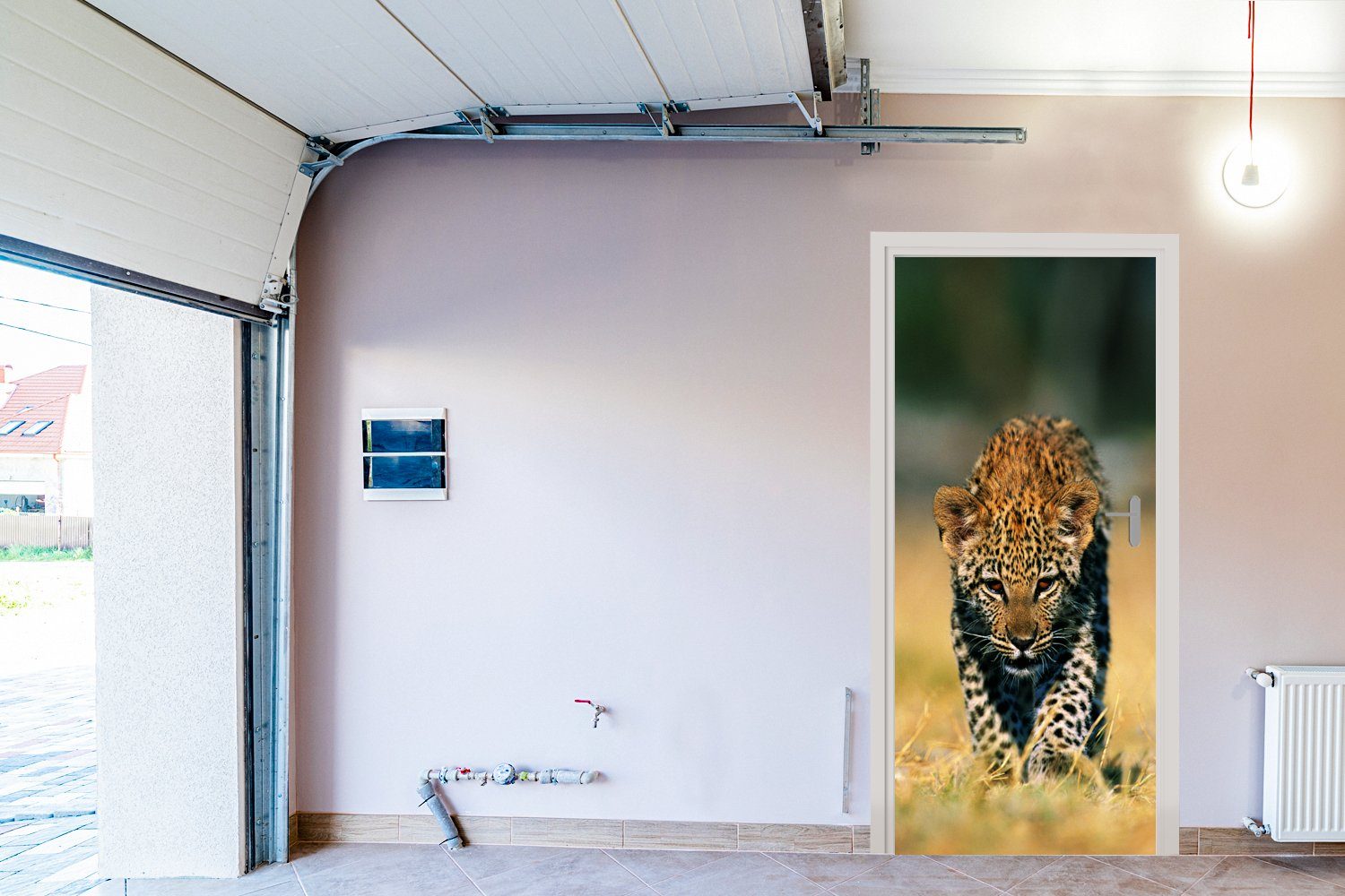 Matt, für cm 75x205 St), Fototapete Türaufkleber, - MuchoWow Gras, - (1 bedruckt, Leopard Makro Tür, Türtapete