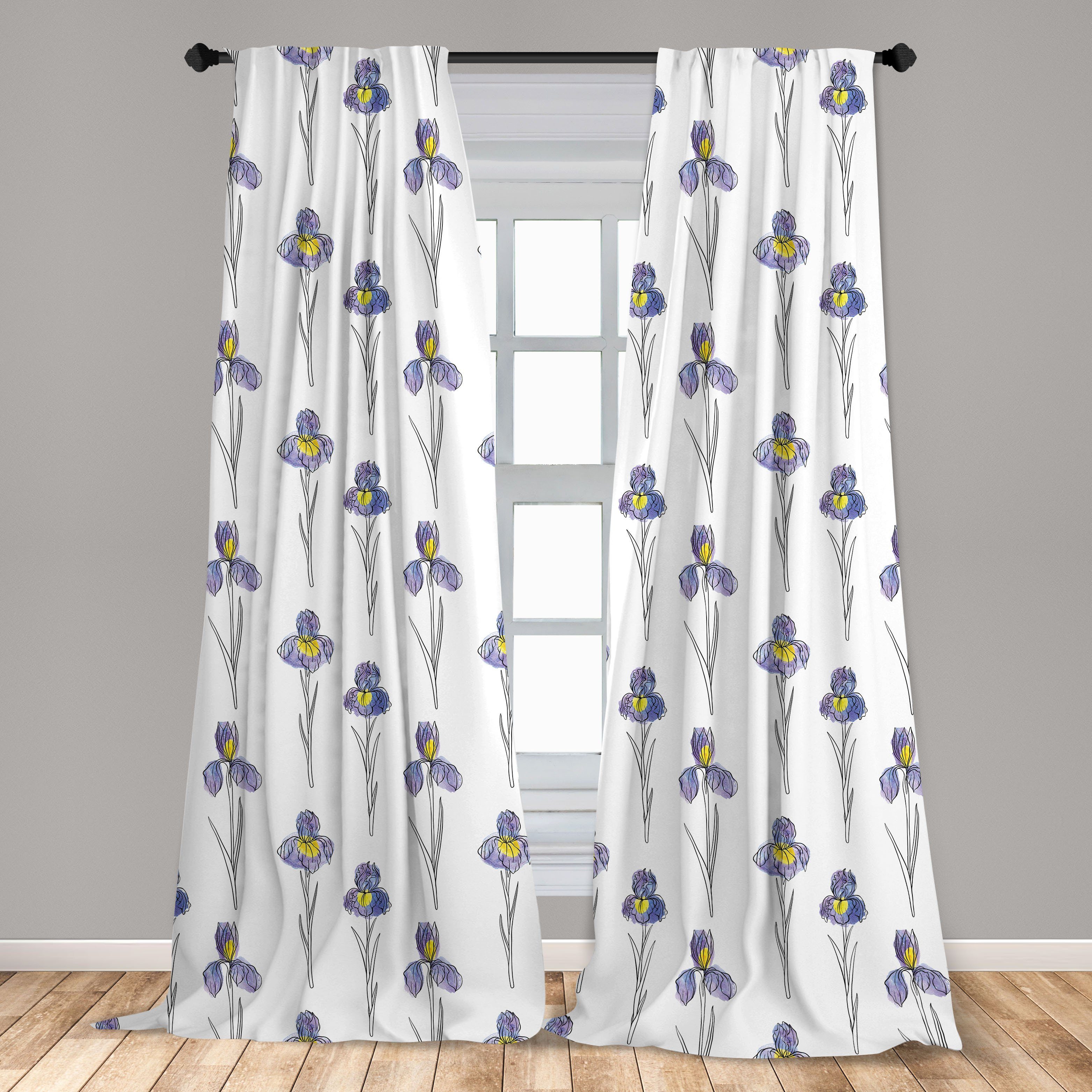 Gardine Vorhang Dekor, Microfaser, Aquarell Wohnzimmer Iris-Blumen für Schlafzimmer Botanisch Abakuhaus