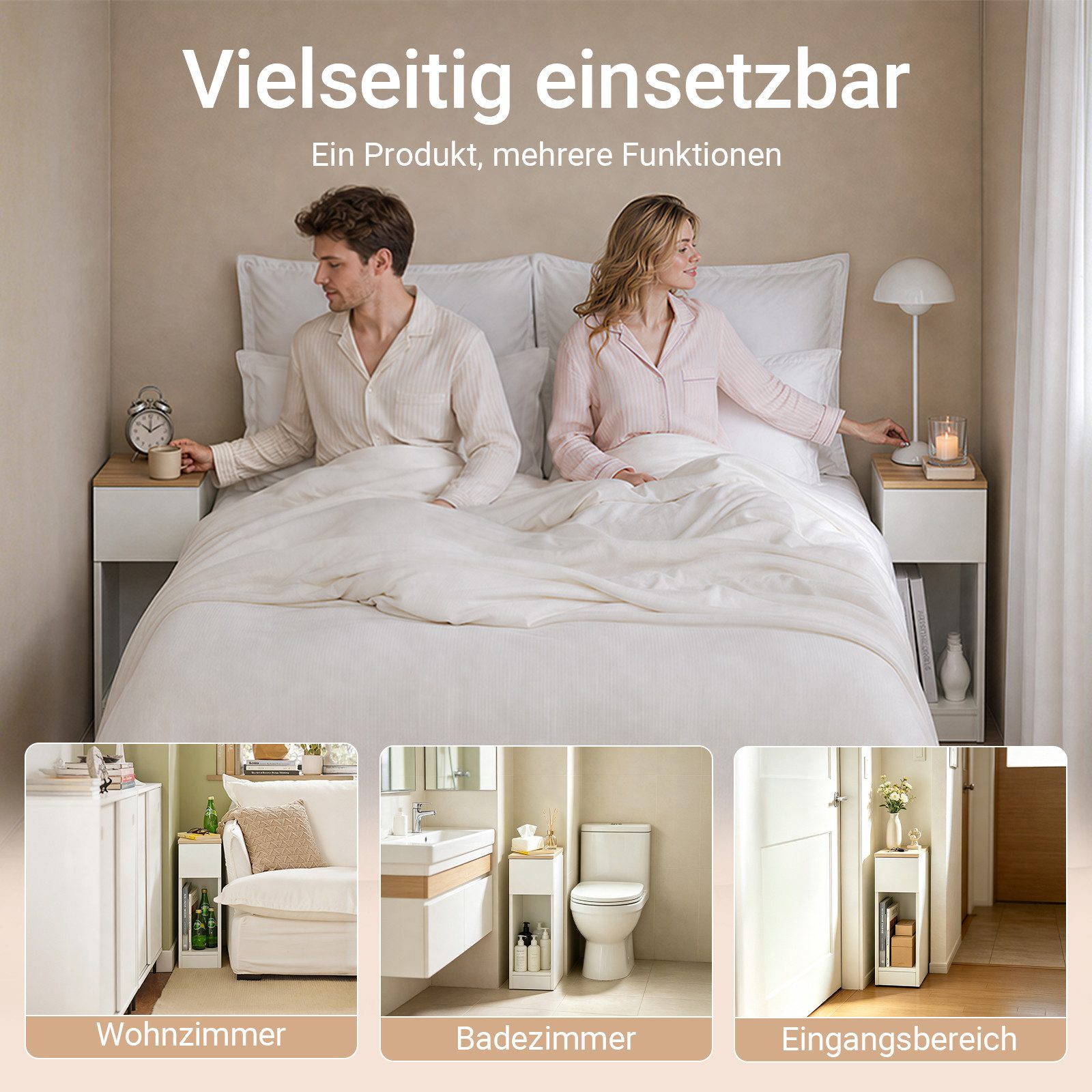 SoBuy Nachttisch FBT111, Beistelltisch mit Schublade und Ablage, Nightstand, 2er Set, Beistelltisch schmal, Nachtschrank Nachtkommode, offenes Fach – Bild 4 von 5