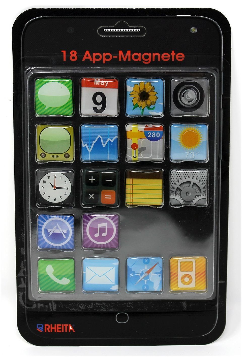 Rheita Handgelenkstütze Magnete im App-Design - 20 x 20 x 3,5 mm, 18 Stück, sortiert