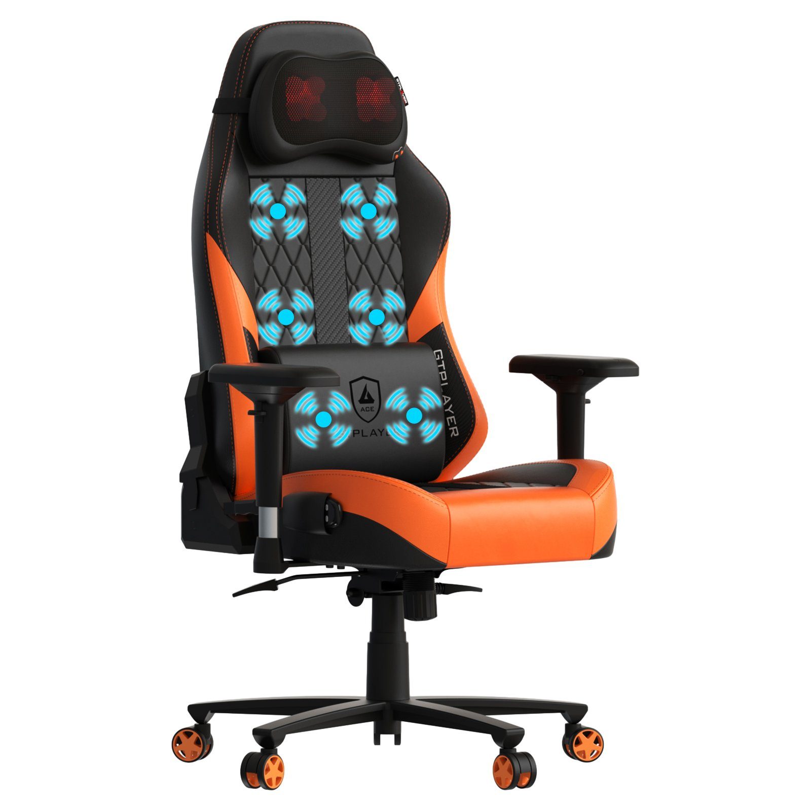 GTPLAYER Gaming-Stuhl mit Massage, Gamer Stuhl mit Taschenfederkissen Fußstütze, Ergonomischer Gaming Sessel Bürostuhl 4D Armlehnen