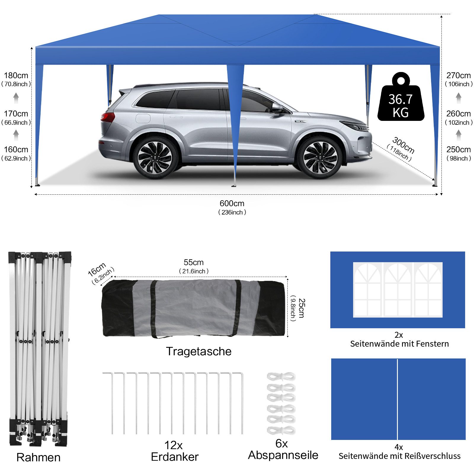 LUCKZON Pavillon 3x6m, wasserdicht&UV-Schutz 50+, inkl. günstig online kaufen
