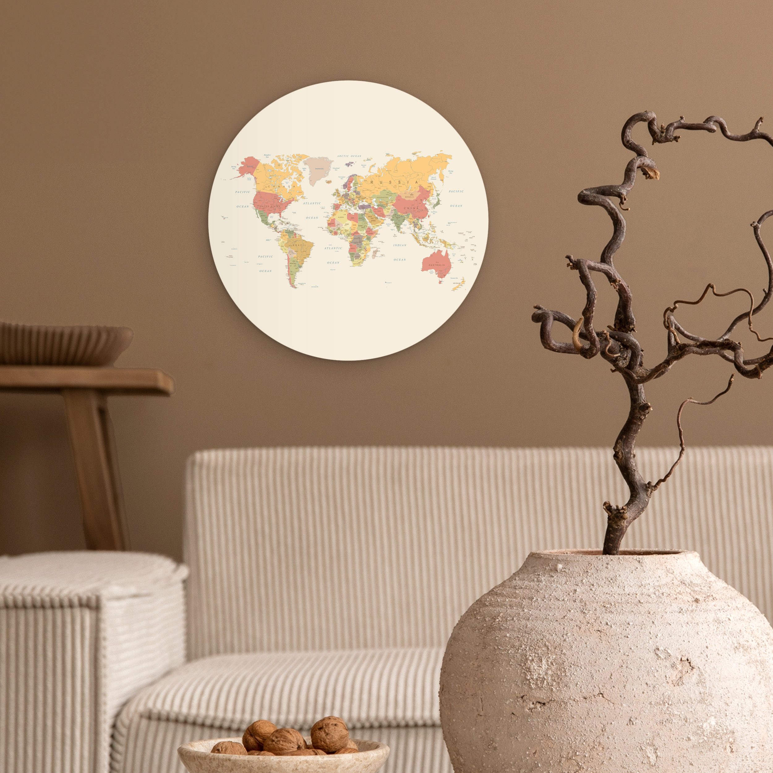 MuchoWow Gemälde Weltkarte - Realistisch - Beige, Fotodruck (1 St), Kreis W günstig online kaufen