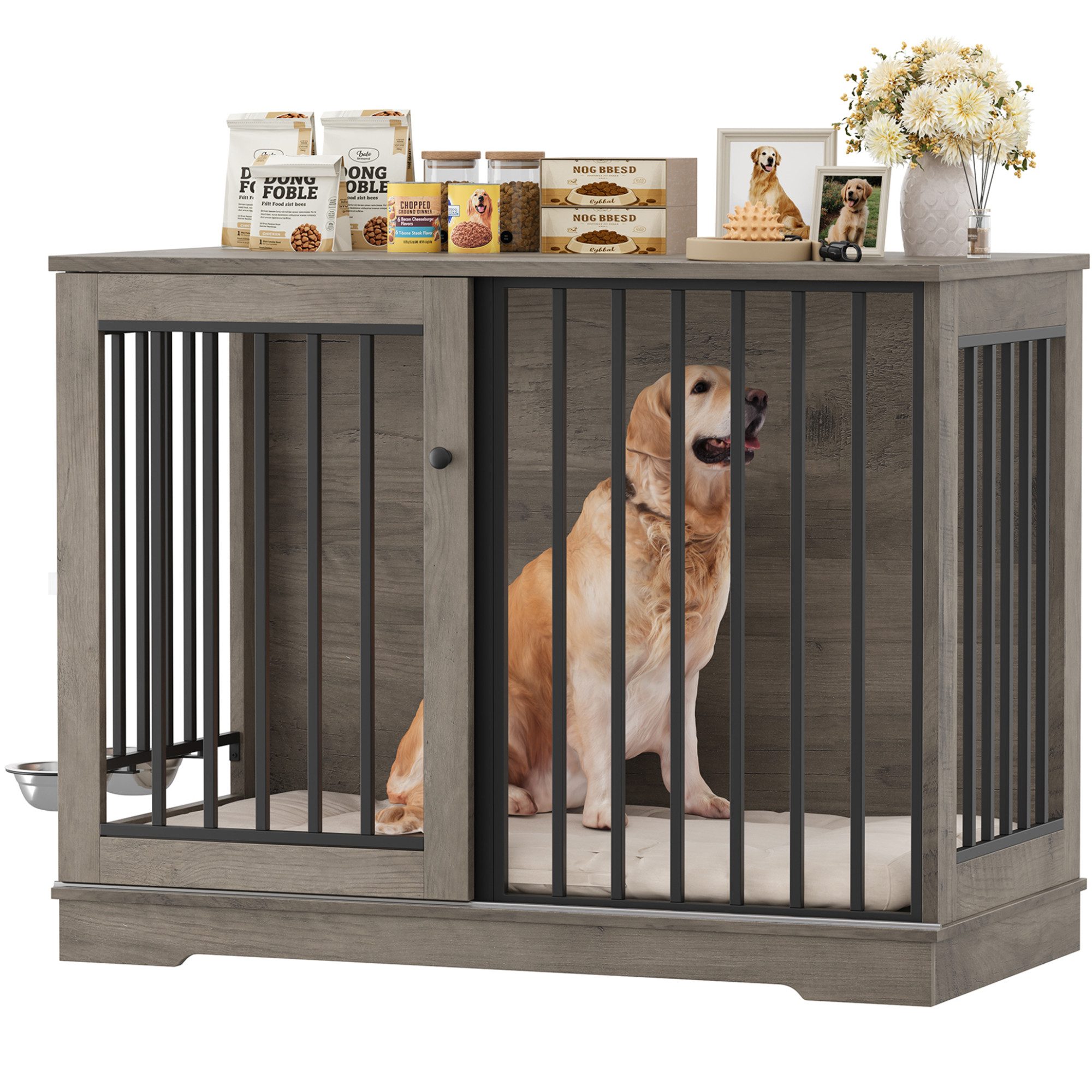 Homfa Hundehütte Hundebox Hundehaus, für große Hunde, Hundekäfig mit Schiebetüren, 120 x 90 x 60 cm