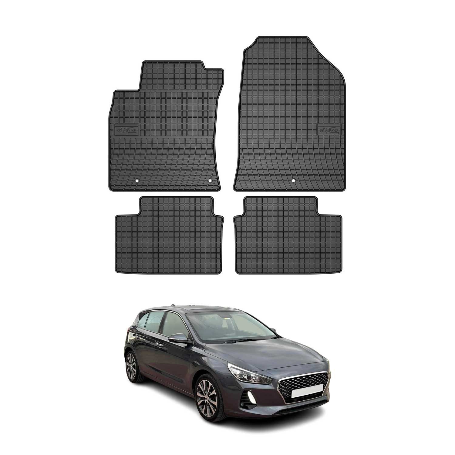 OMAC Auto-Fußmatten für Hyundai i30 2016-2025 Gummimatten Schwarz 4 tlg (4 St), für Hyundai i30 2016-2025 Hyundai i30 2016-2025, Antirutsch,Wasserfest,Einfache Installation