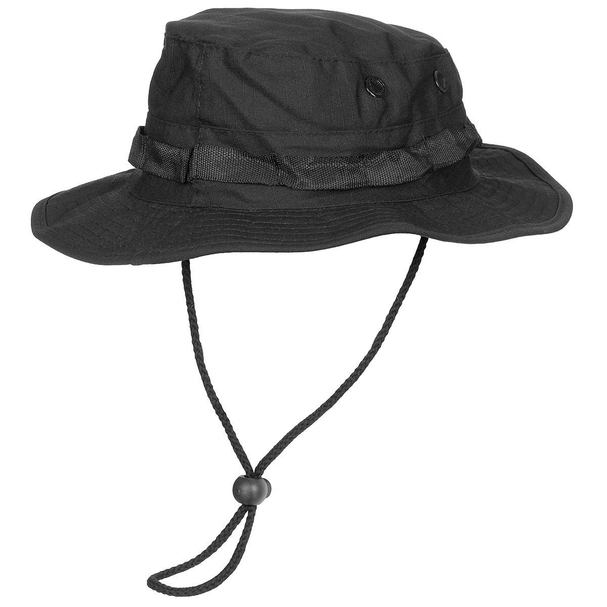 MFH Outdoorhut US GI Buschhut, mit Kinnband, GI Boonie, Rip Stop, schwarz