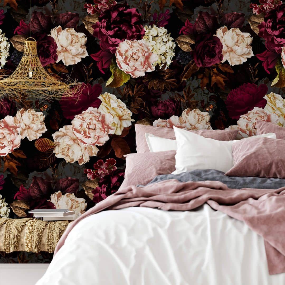 K&L Wall Art Mustertapete Vintage Rosentapete Blumen Vliestapete Natur Tapeten Rosen Mustertapete, Blumenmeer Tapete