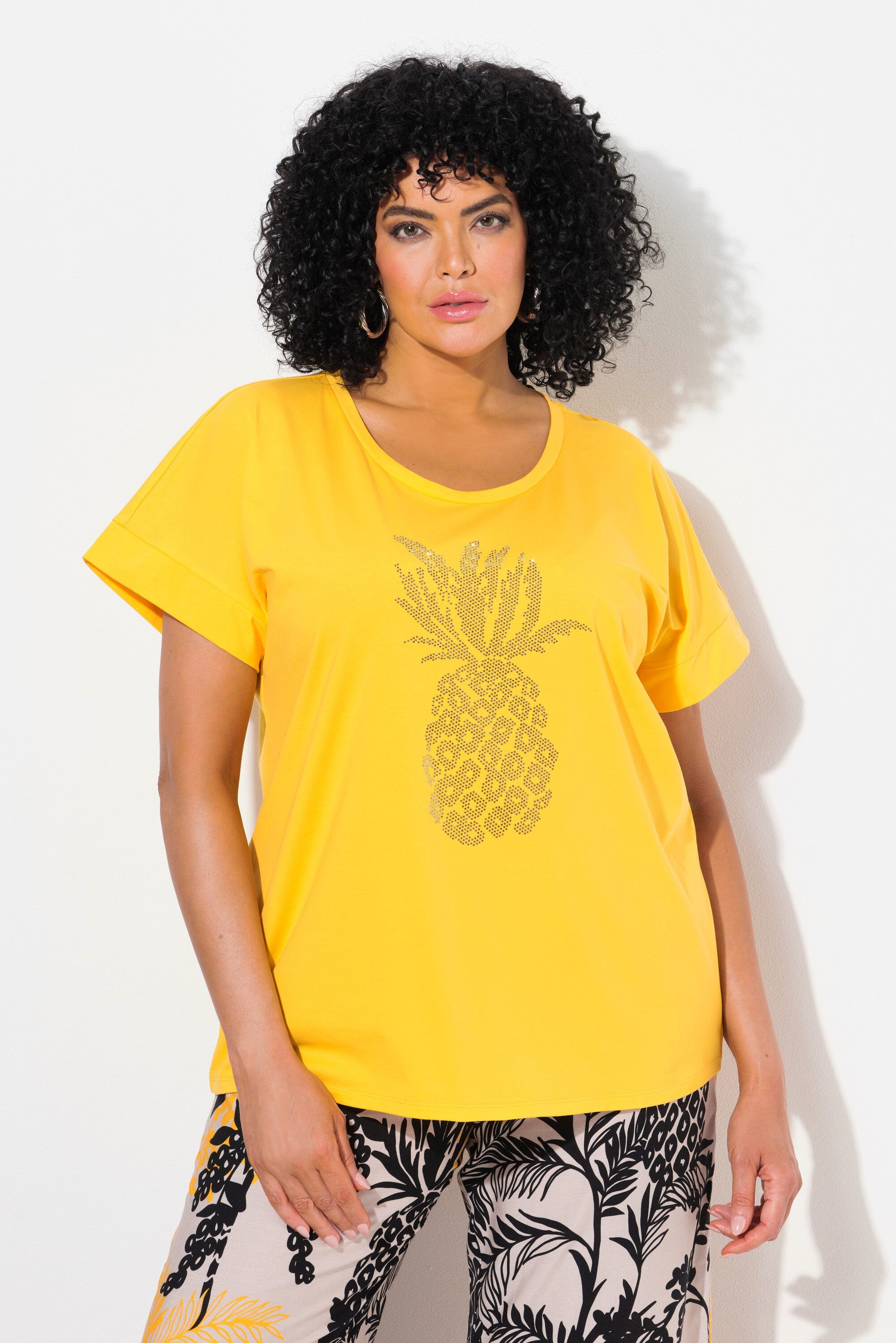 Ulla Popken T-Shirt T-Shirt Zierstein-Ananas Oversized günstig online kaufen