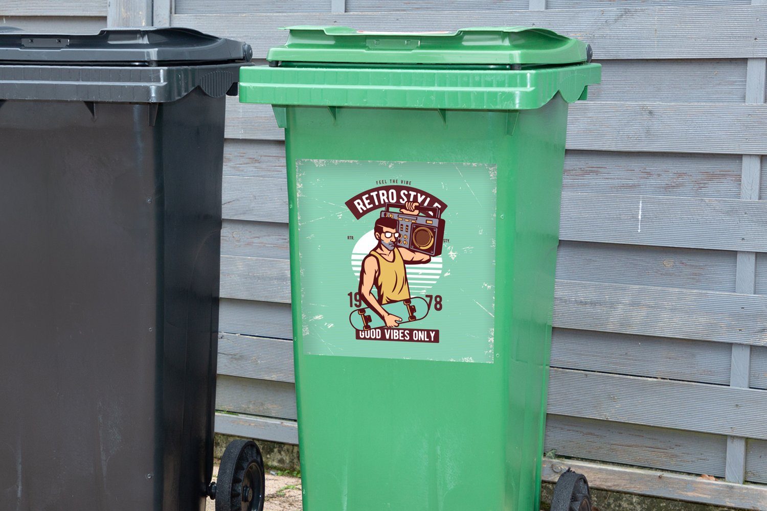 Abfalbehälter Container, Mülltonne, Radio - Mülleimer-aufkleber, (1 - Mann St), Wandsticker - Skateboard MuchoWow Sticker, Retro