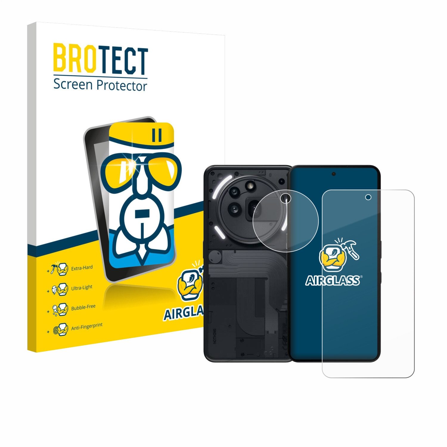 BROTECT Displayschutzglas Folie für Nothing Phone (3a) Pro (Display+Kamera), Schutzfolie Glas Panzer Display Schutz klar