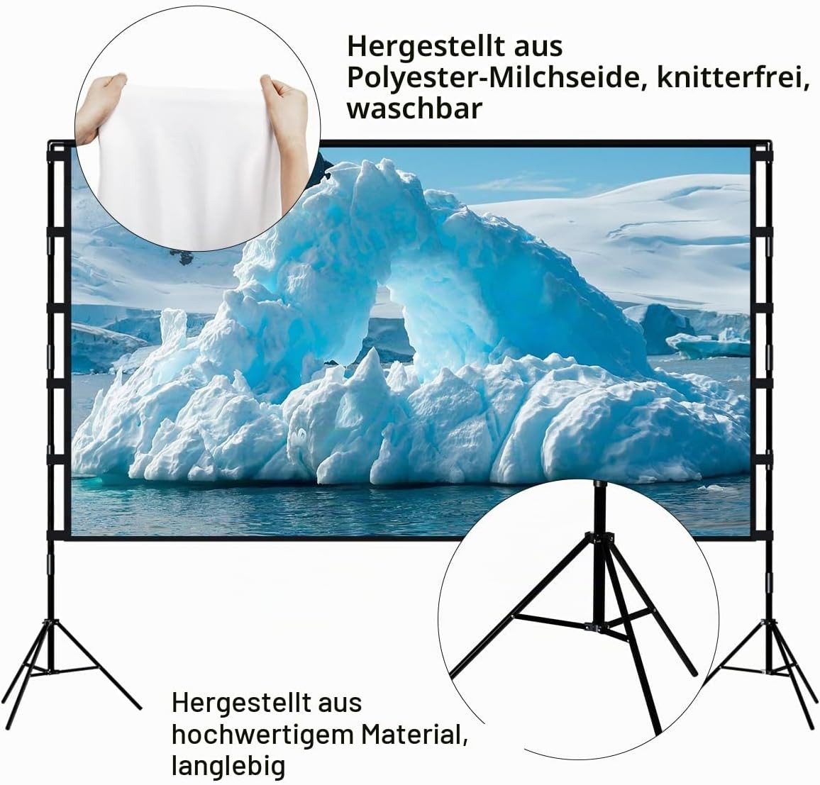 BlingBin Beamer Leinwand 100/120" 16:9 HD 4K/8K Projektionsleinwand mit Stativ Stativleinwand (160 Grad Betrachtungswinkel, Tragbare Doppelseitige Leinwand)
