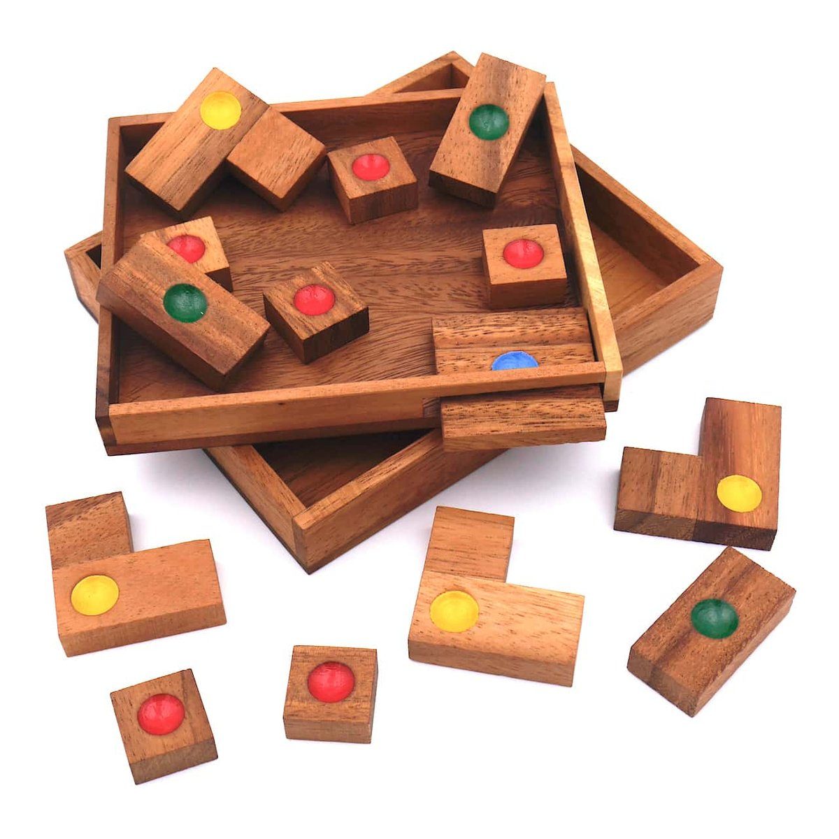 Holzspiel Schiebespiel Pfiff, raus Spiel, Denkspiele mit Quadrat Knobelspiel variantenreiches - ROMBOL