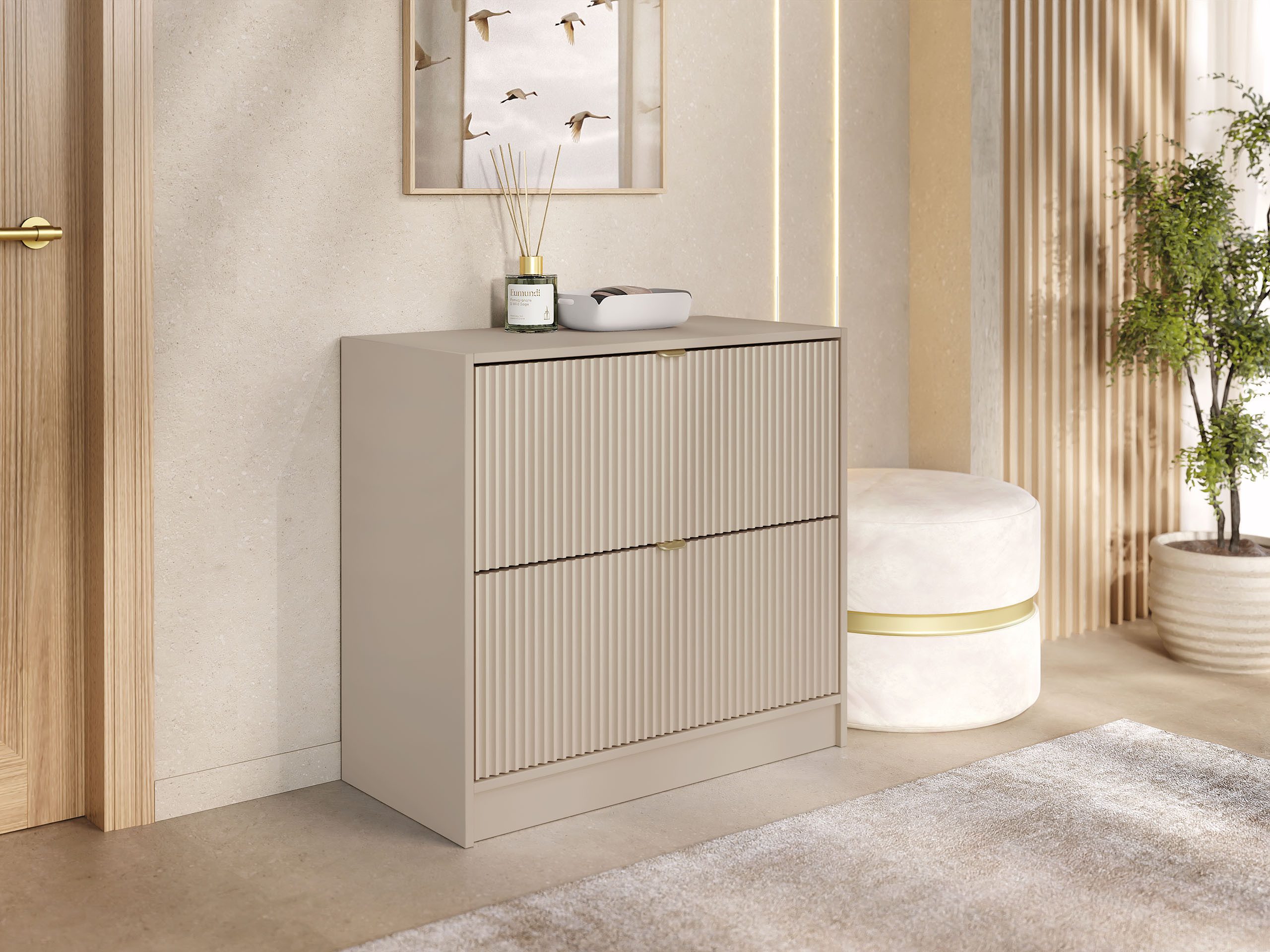 MIRJAN24 Schuhschrank Tireno 2K (mit zwei Klappen) Aluminiumgriffe in der Farbe Gold, 80x40x75 cm
