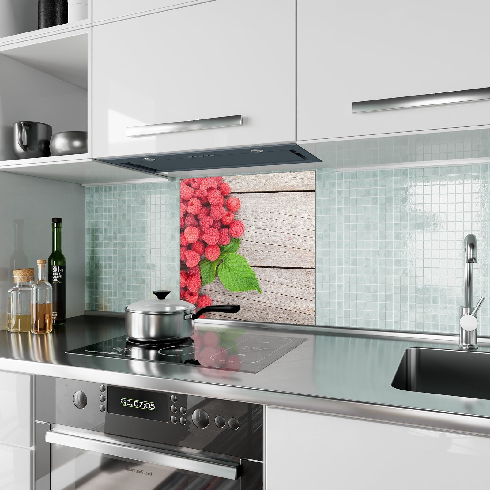 Glas Primedeco frisch Spritzschutz reif und Motiv Himbeeren mit Küchenrückwand Küchenrückwand