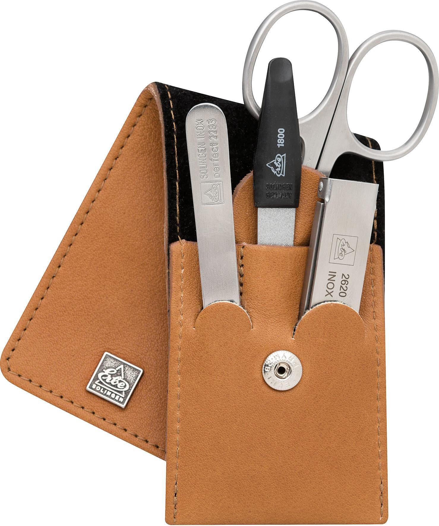 echtem bestückt Taschenetui Premium Solinger Leder, ERBE tlg., mit 4 aus Maniküre-Etui Stahlwaren