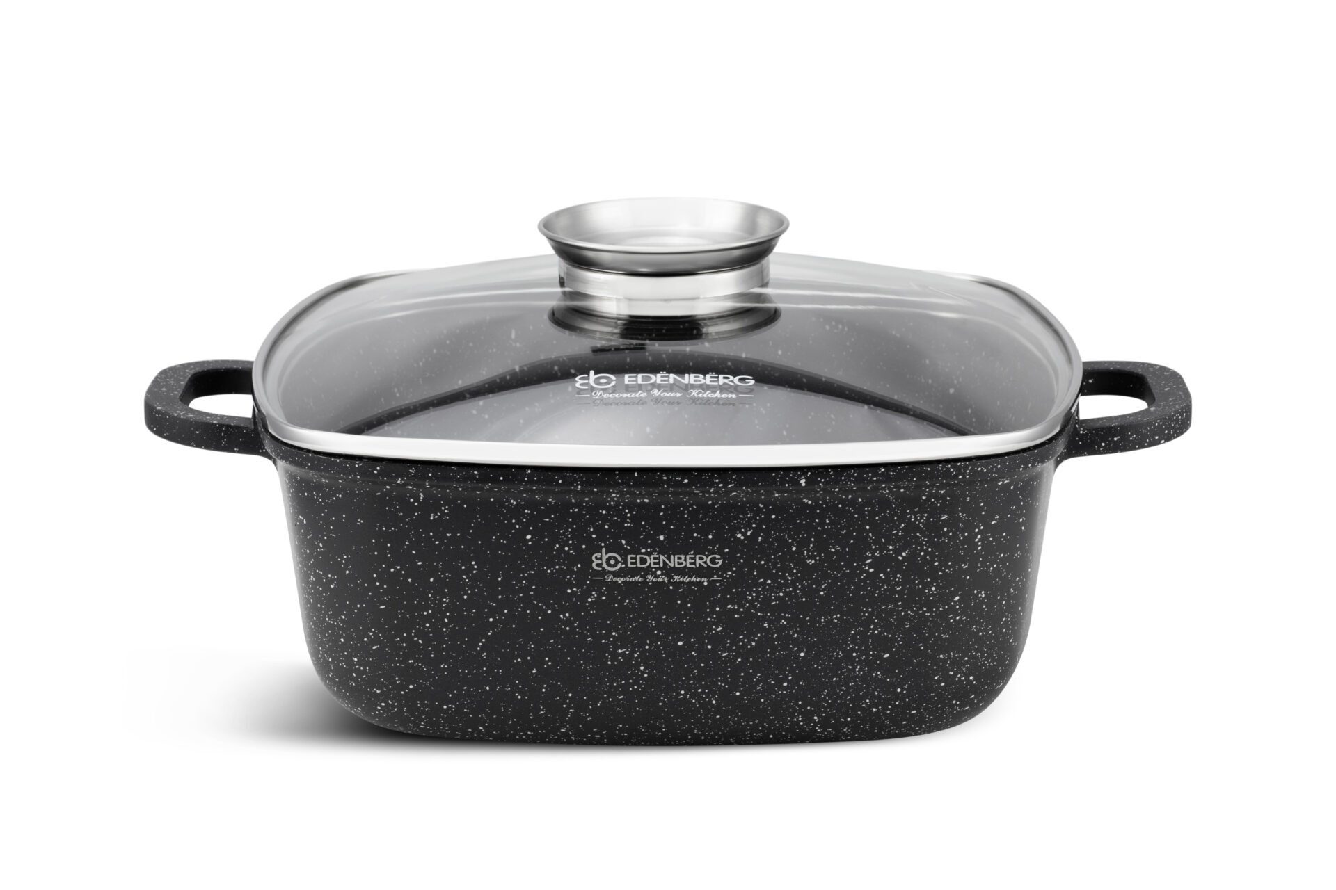 Edenberg Kochtopf Quadratischer Topf/Bräter, 3.7L / 4.4L, Glasdeckel, Steinbeschichtung, Aluminiumguss, Keramik, Glas (Töpfe, ideal zum Kochen, Braten oder Schmoren, 2-tlg., Eine ideale Geschenkidee)