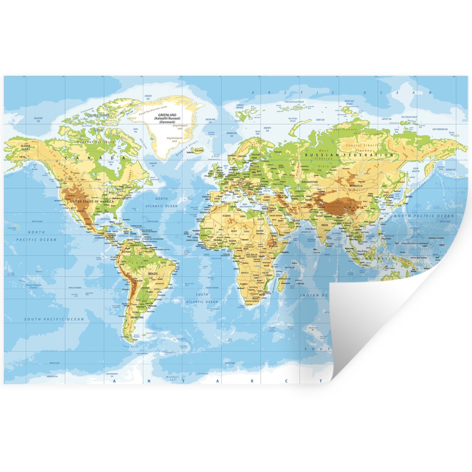 MuchoWow Wandsticker Weltkarte - Statistisch - Blau - Erde - Bildung (1 St), Wandtattoo, Selbstklebend, Wohnzimmer, 30x20 cm