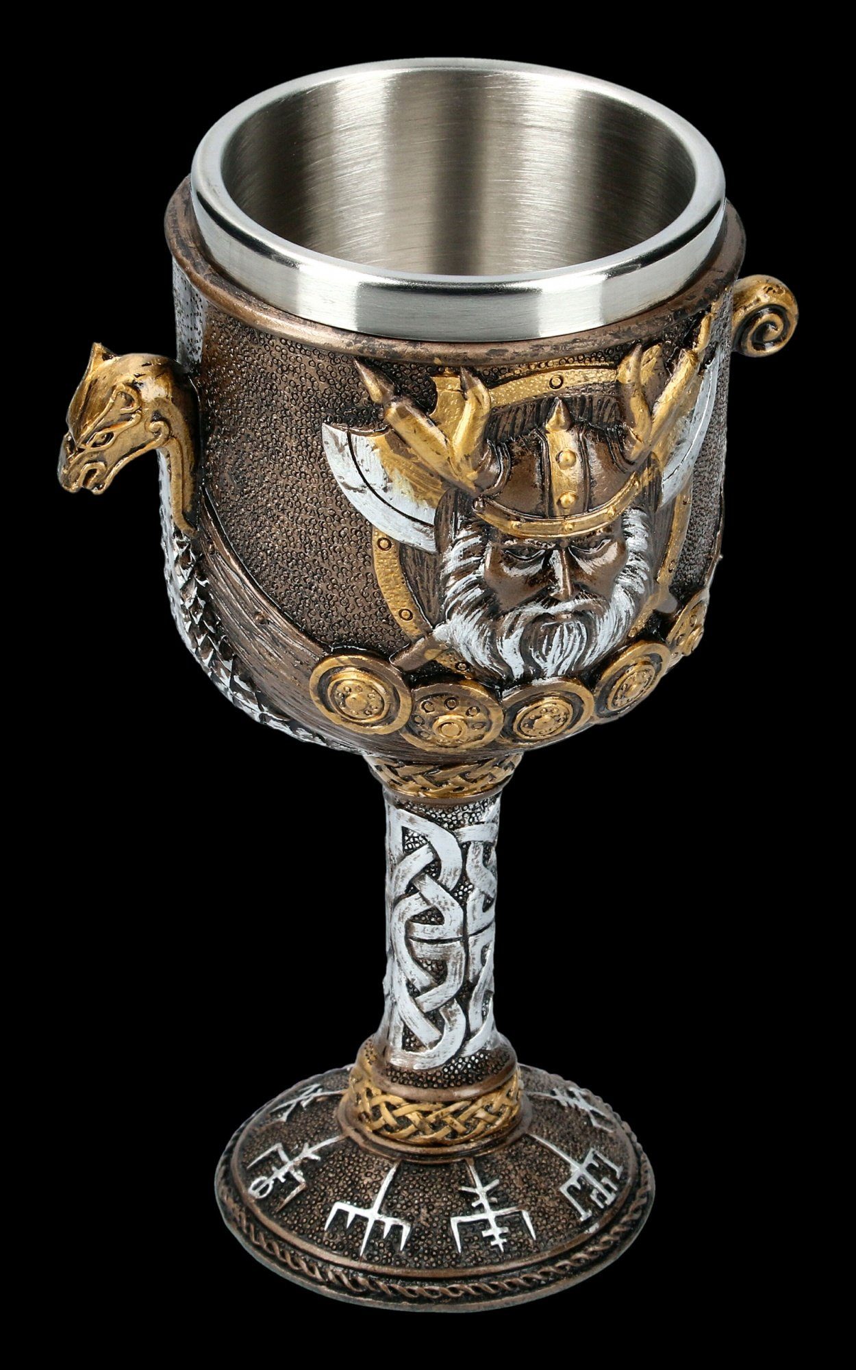 Figuren Shop GmbH Becher Kelch - Wikinger mit Schiff - Fantasy Götter Deko, Kunststein (Polyresin), Edelstahl – Bild 5 von 5