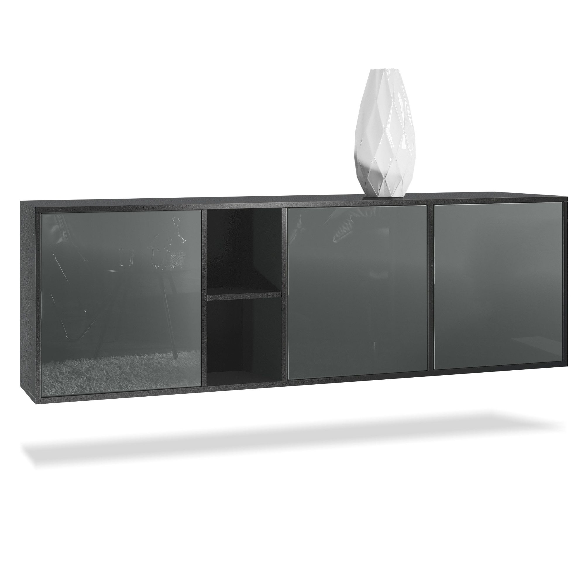 Vladon Sideboard Cuba (Kommode, mit 3 Türen und 2 offene Fächer), Schwarz m günstig online kaufen