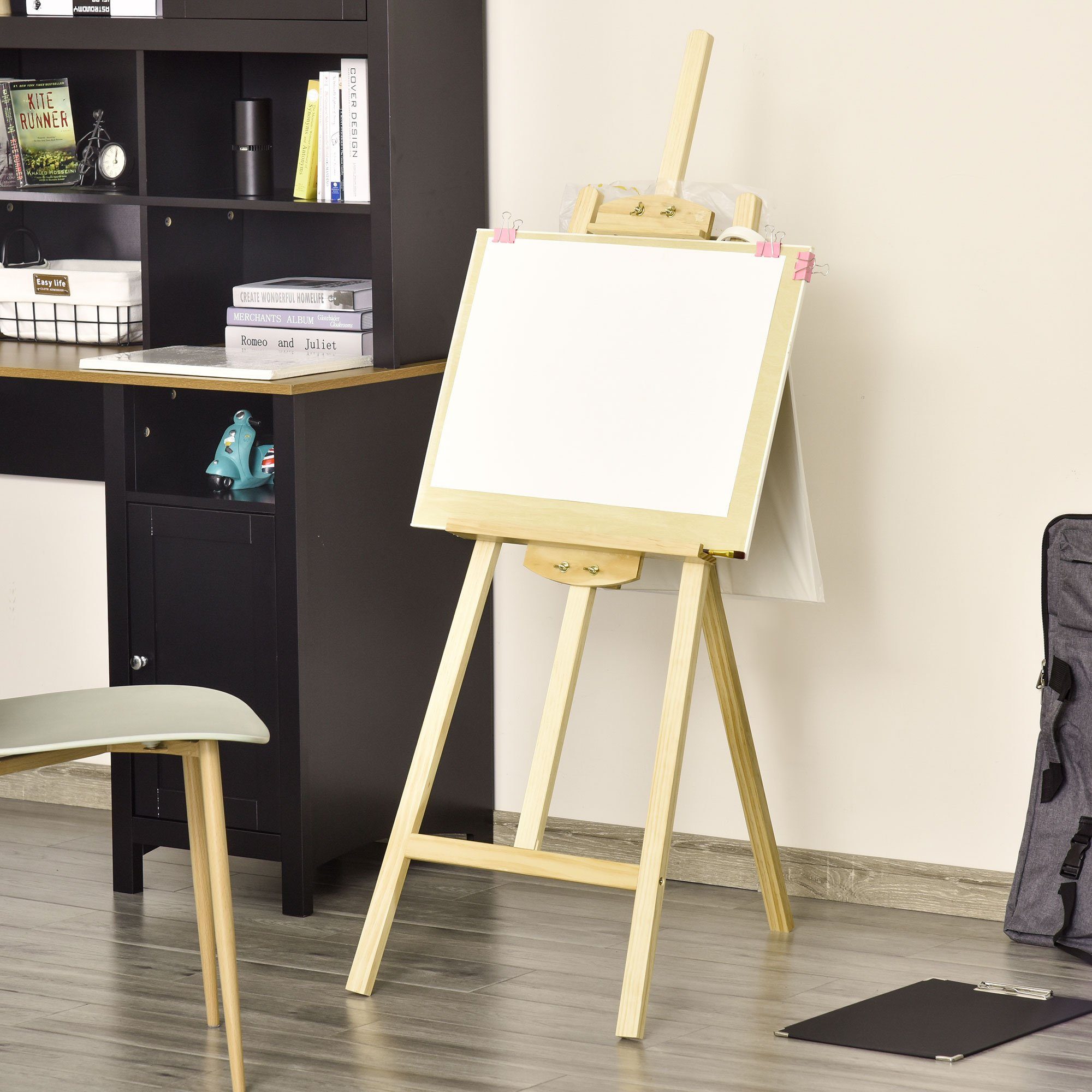 HOMCOM Staffelei 75° einstellbar, mit Halterung, Naturholz 51,5 x 71,5 x 134,5 cm