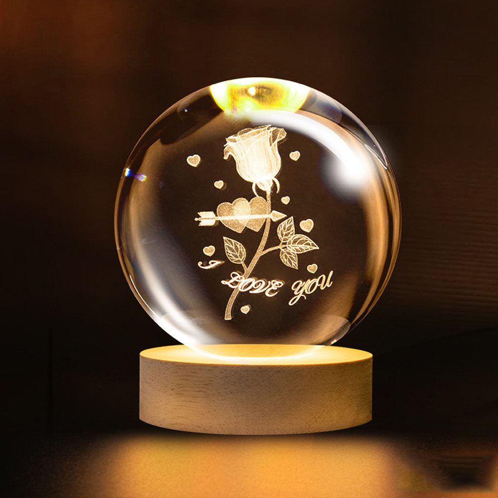 TUWENA LED Nachtlicht 3D Kristall Kugel Nachtlicht, 8cm Glaskugel-Nachtlampe mit Holzsockel, USB betrieben kugeln Lampe, Dekorationen, Geschenke für Frauen, Kinder