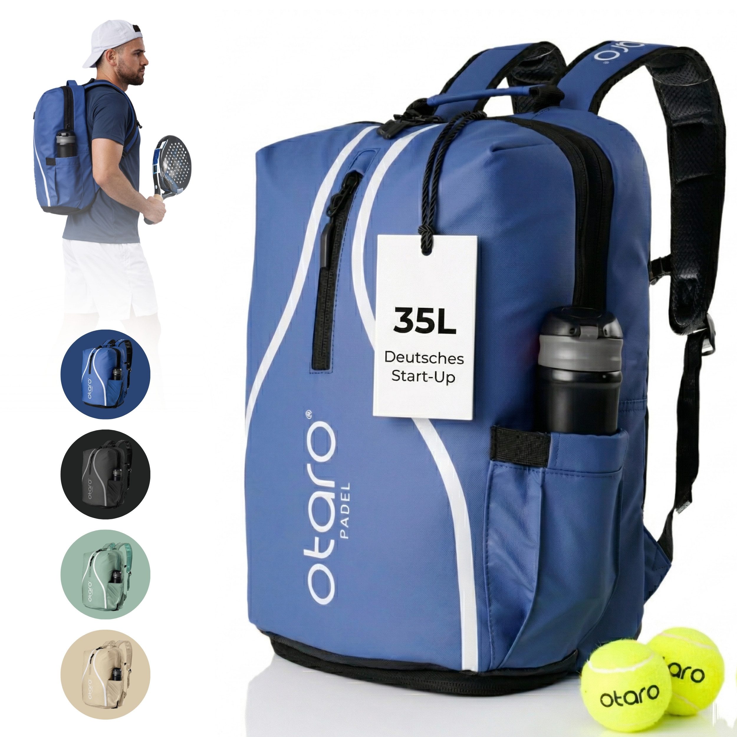 Tennisrucksack mit Schuhfach (35L), Padelrucksack für 2 Padel Schläger, Padeltasche