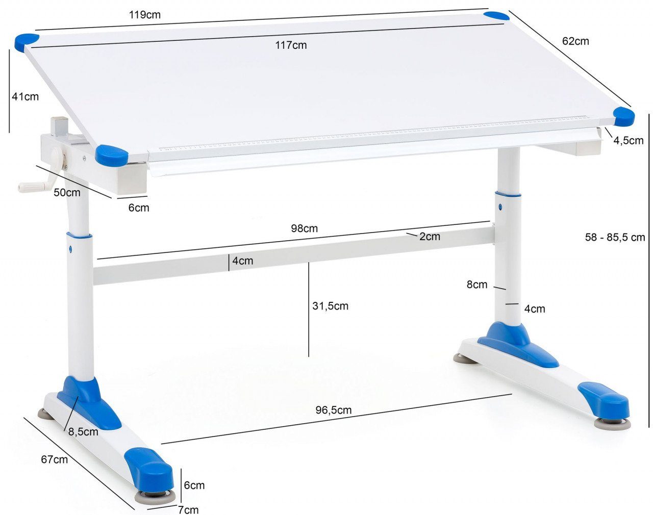 furnicato Schreibtisch 119 Design cm Blau/tisch x 67 Maltisch KinderFelix Weiß