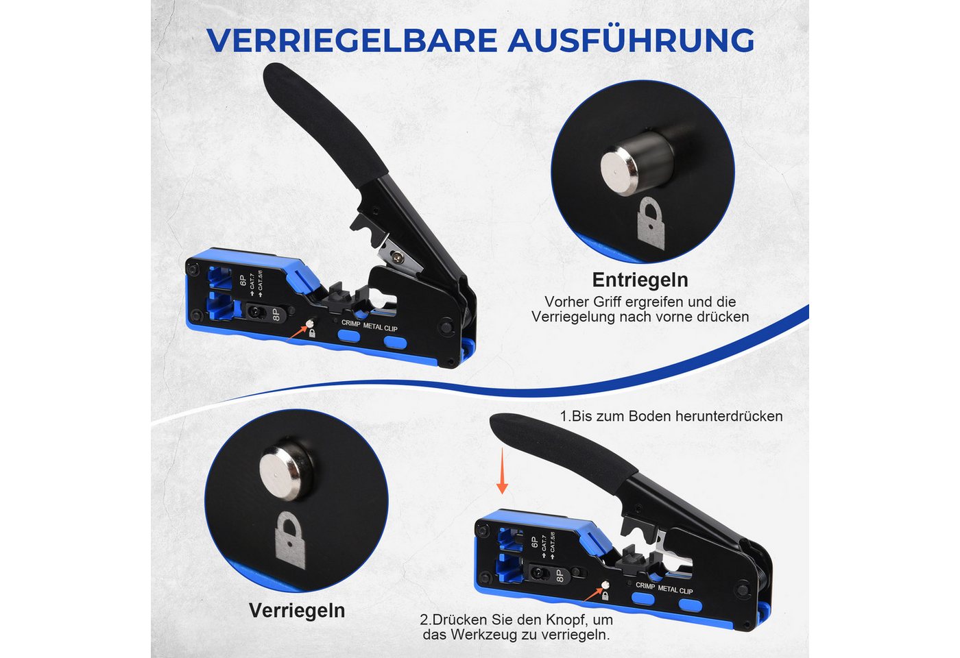 Thumbnail - JOYOLEDER Crimpzange RJ45 Crimpwerkzeug Set - Crimpzange RJ45, Cat6 Cat7 Crimpwerkzeug, 40 Stück CAT6, CAT7-Durchgangsst...