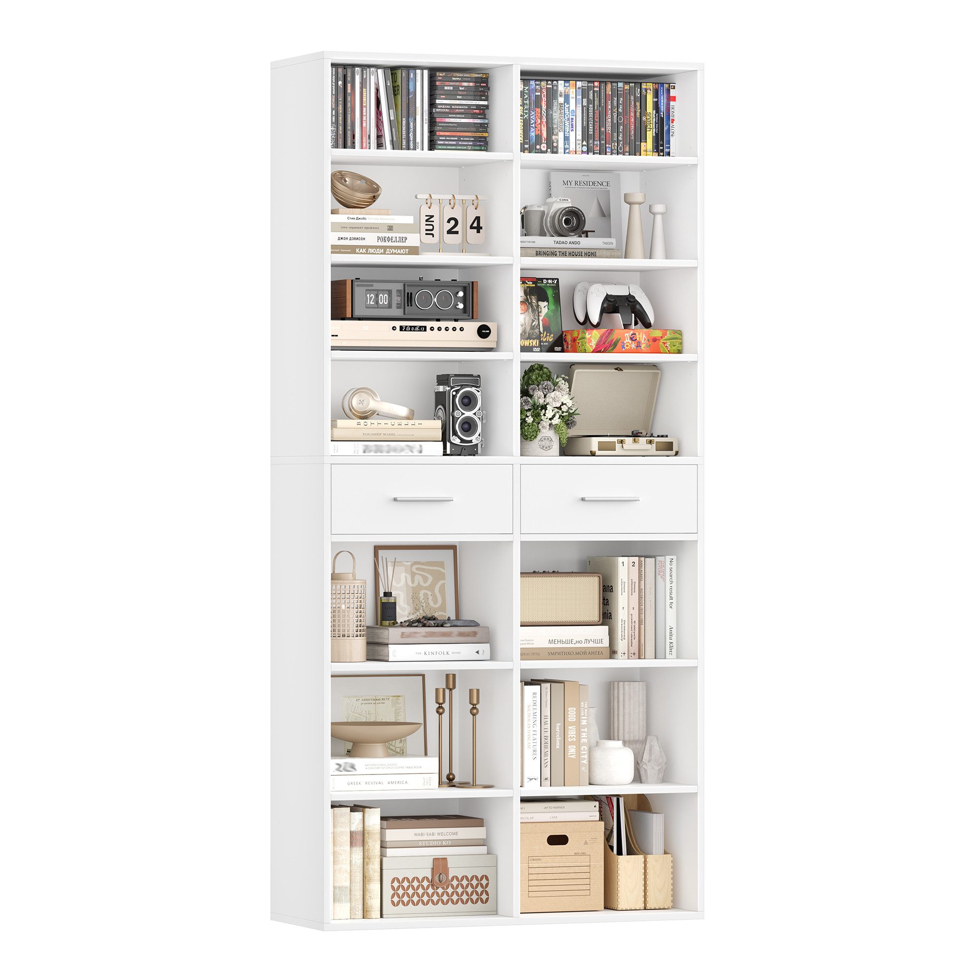 HOMECHO Bücherregal, 185,5 cm hoch Standregal mit 8 Ebenen und 2 Schubladen günstig online kaufen