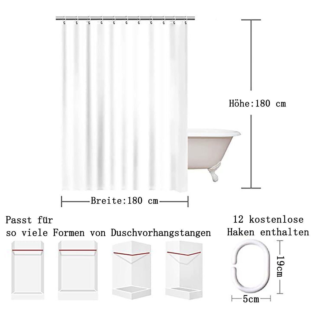 BYSURE Duschvorhang Breite 180 cm, Duschvorhang, günstig online kaufen