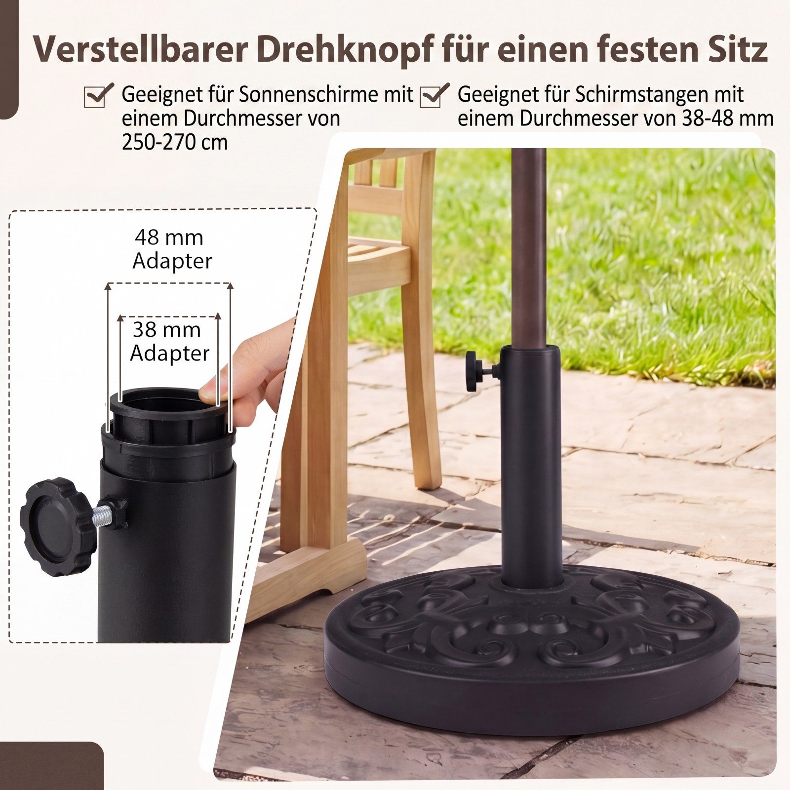 COSTWAY Schirmständer (1 St), runder Balkonschirmständer 12 kg für 38/48 mm