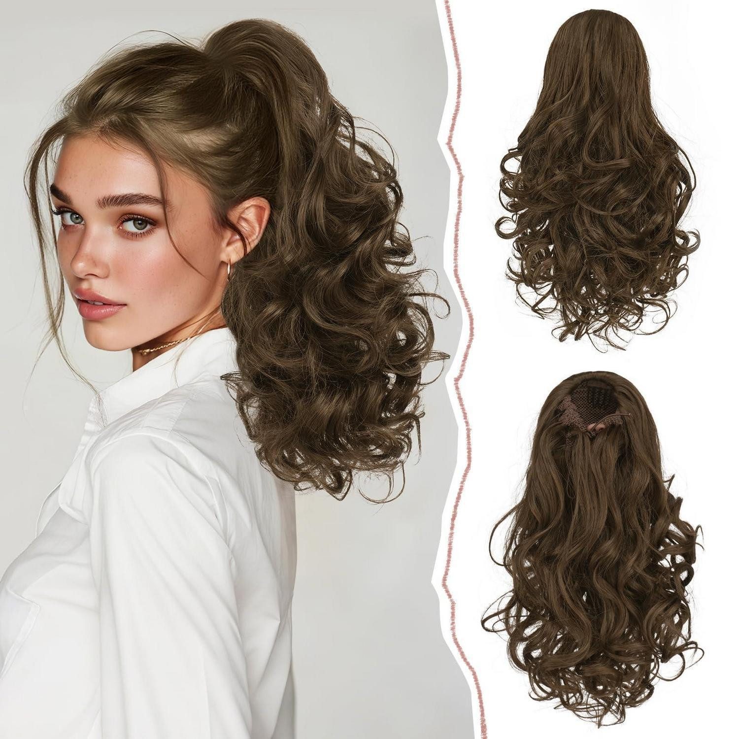 Kunsthaar-Extension Pferdeschwanz Haarteil Ponytail 35cm Schwarz Gemischt Mit Brauntönen