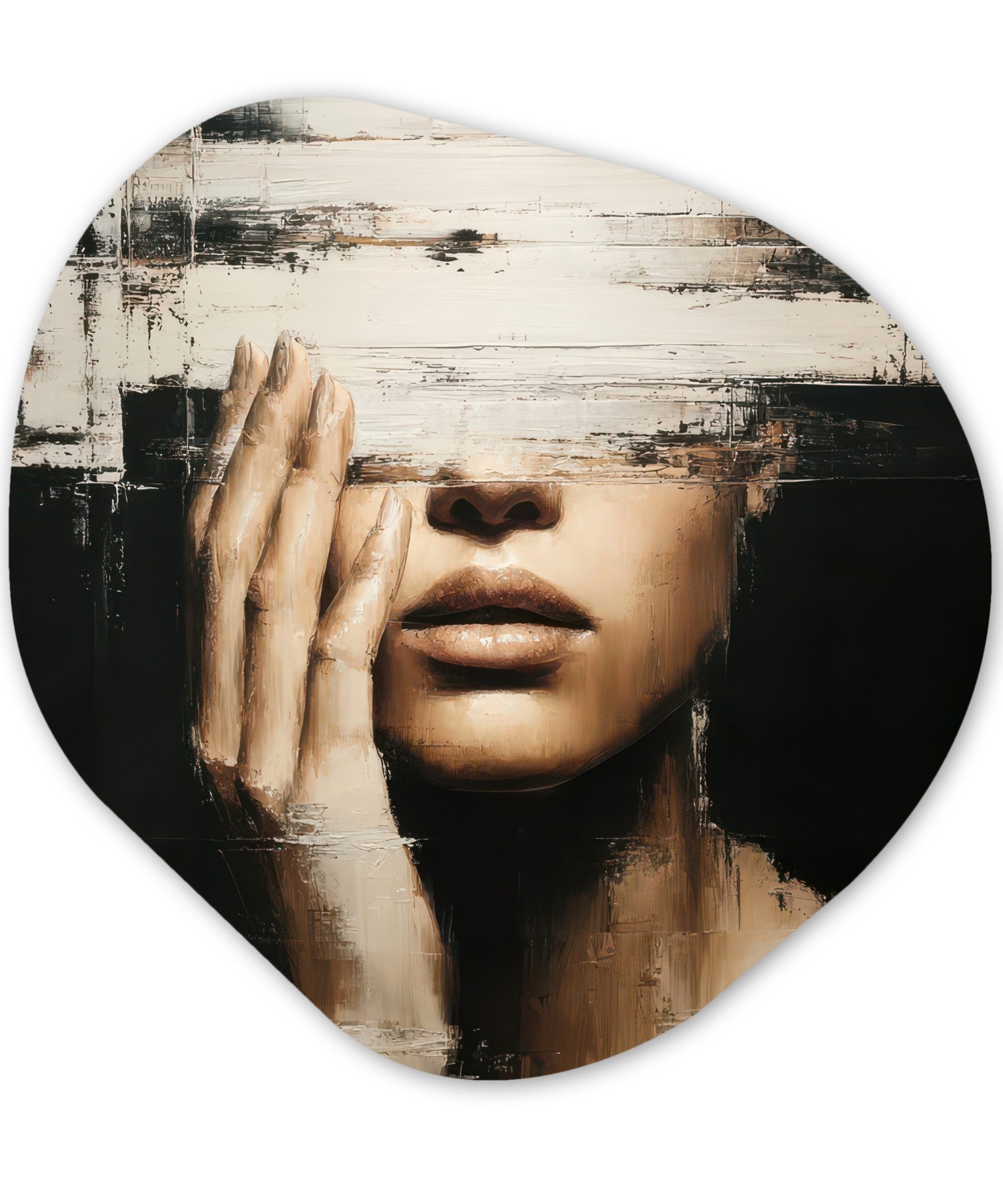 MuchoWow Gemälde Hand - Gesicht - Streifen - Abstrakt, Fotodruck (1 St), Wandbild Abstrakt, Wohnzimmer Schlafzimmer Wanddekoration, 40x40 cm