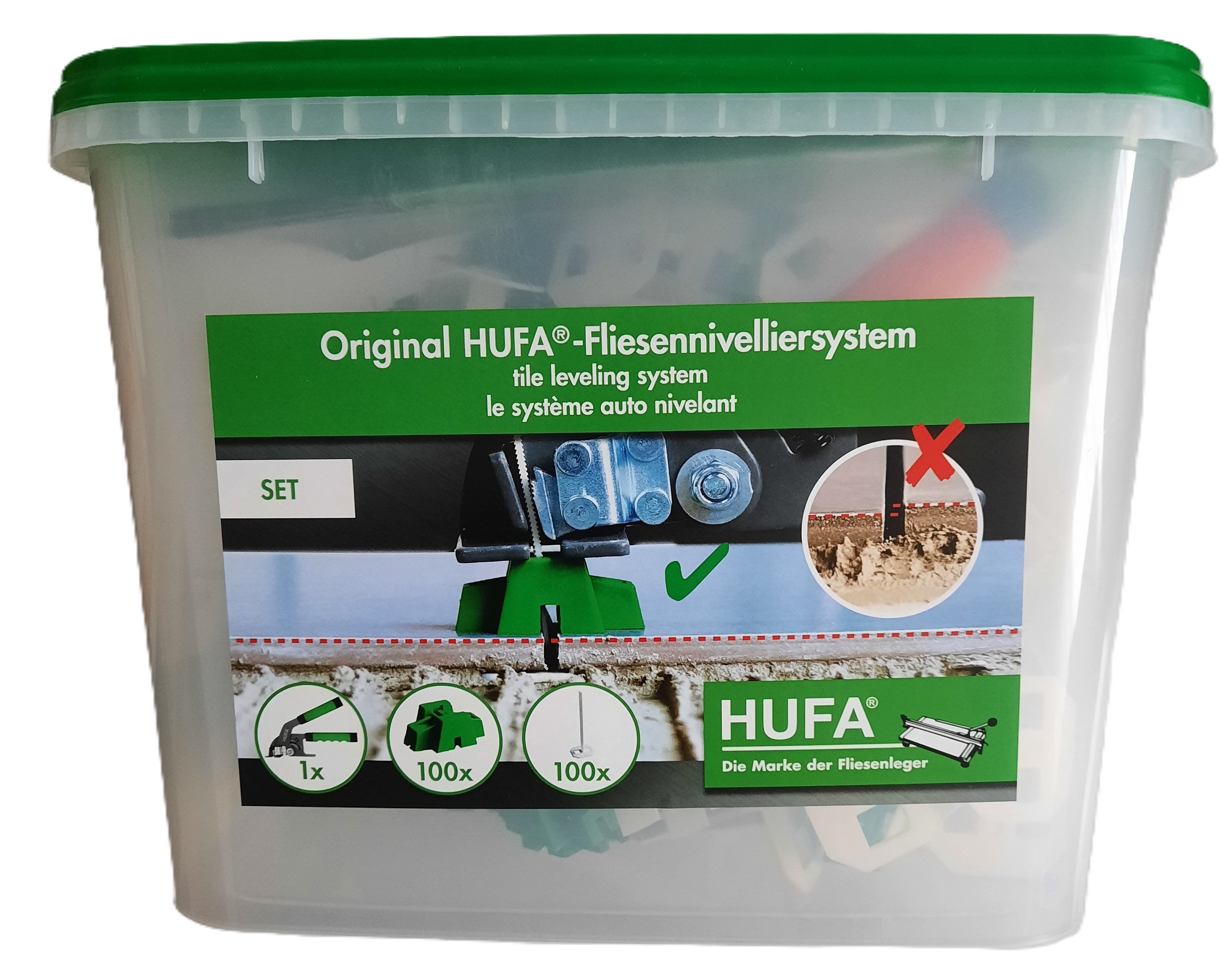Hufa Nivelliersystem Hufa Fliesen Platten Nivelliersystem Starterset Verlegehilfe im Eimer zur Aufbewahrung